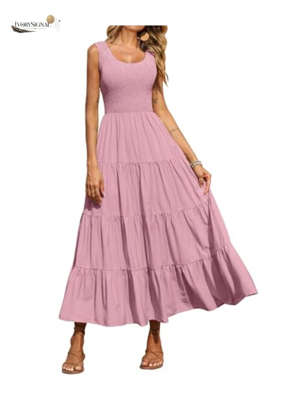 Smocked Tank Maxi Sundress with Pockets Sleeveless Tiered A-Line Casual
